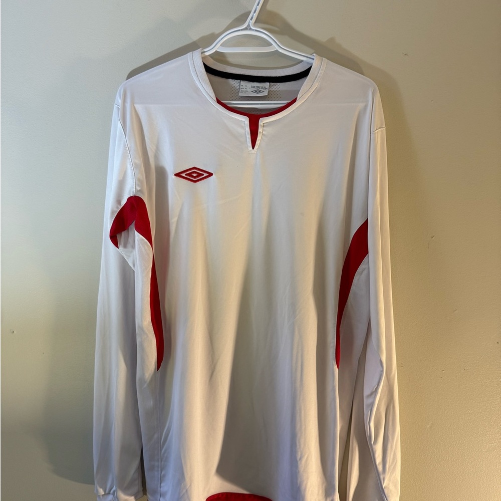 Umbro Men's Long Sleeve Shirt - White with Red Accents